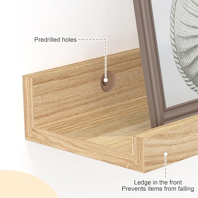 Floating Shelves Wall Mounted Set of 2,Wall Shelves for Decor Storage 15.7 Inch, Wall Mounted Wood Shelves for Bedroom, Living Room, Bathroom, Kitchen, Office, Natural-NeatNest