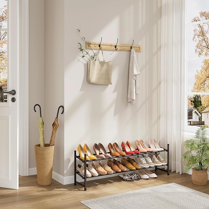Tajsoon 2 Tier Expandable Shoe Rack for Closet, 28“-41“Adjustable & Stackable Shoe Shelf Storage, Metal Shoe Rack Organizer for Front Door Entrance, Closet, Garage, Entryway, Bronze-NeatNest