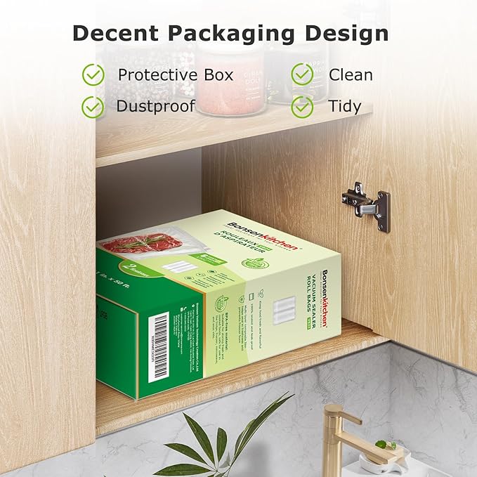 Bonsenkitchen Vacuum Sealer Bags Rolls, 11 in x 50 ft Rolls 2 pack Durable Food Sealer Bags, Commercial Grade, Heavy Duty, BPA Free, Seal a Meal, Great for Food Storage & Sous Vide Cooking, VB24-NeatNest