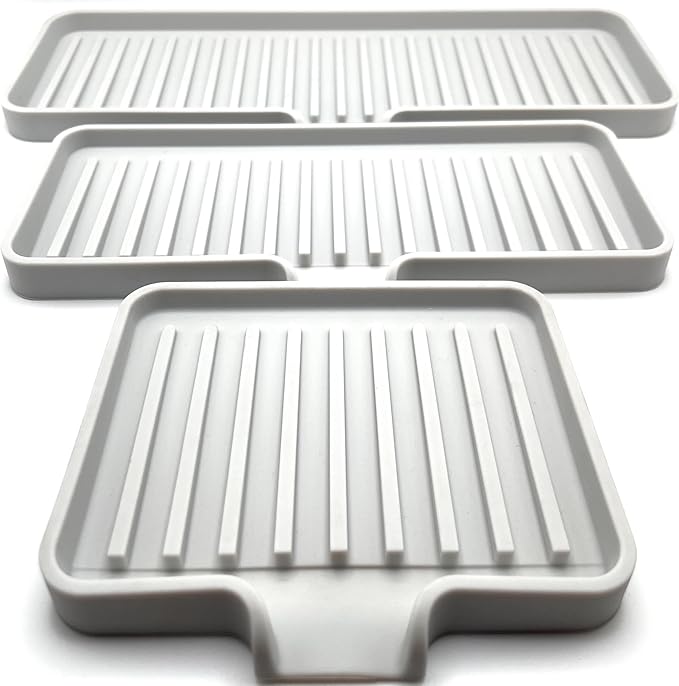 Happitasa Silicone Soap Dish Tray and Sponge Holder with Drain Chute | Bathroom and Kitchen Sink Organizer Caddy (Light Grey, 9"x3.5", 5.6 Ounces)-NeatNest