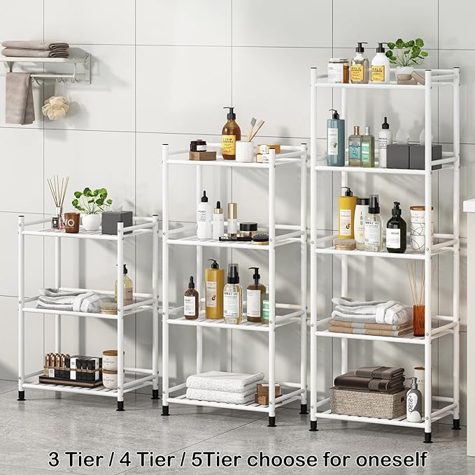 3 Tier Bathroom Storage Open Shelf Unit, Free-Standing Metal Corner Rack Shelving for Kitchen, Living Room, Hallway (White, Wider 3 Tier)-NeatNest
