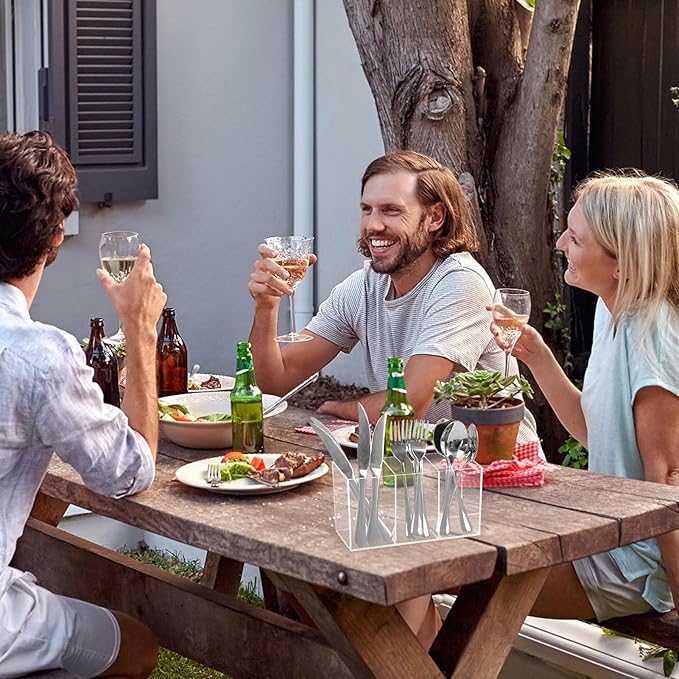 Clear Acrylic Cutlery Storage Organizer, Plastic Cutlery Utensil Holder Storage Organizer Caddy for Kitchen Countertop Organization, Holds Fork, Knife, Spoon, Pen, Silverware Tableware Storage Box-NeatNest
