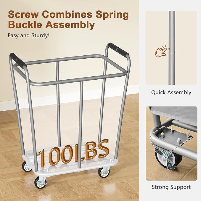 Hoctieon Large Laundry Cart with Wheels, 300L Heavy Duty Laundry Basket Organizer, Rolling Hamper Sorter for Clothes Storage, Industrial Dirty Clothes Hamper for Home & Hotel, Gray-NeatNest