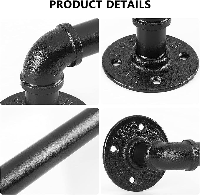 Industrial Pipe Towel Rack Towel Bar, Heavy Duty Wall Mounted Rustic Farmhouse Bath Towel Holder for Bathroom (Black, 32 inch)