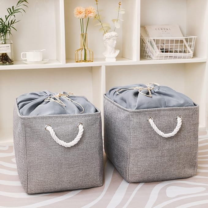 combocube 16 x 12 x 12 Inch Fabric Storage Bins for Shelves, Linen Storage Organizer Storage Basket with Ropes for Laundry, Home, Closet, Office, Clothes, Toys Organizer-NeatNest