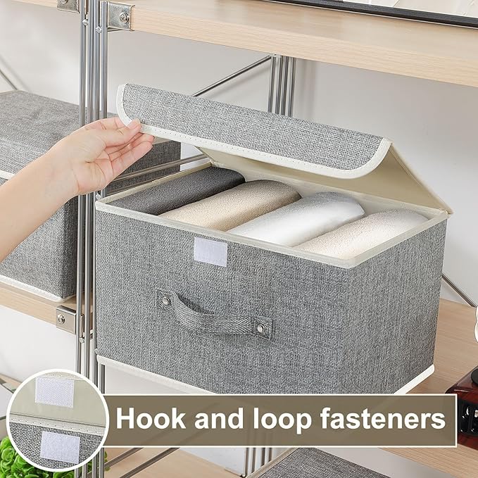 Fabric Storage Bins Cube Organizers with Flip-Top Lid and Handles,Storage Boxes for Organizing Home,Office,and Closet,Grey,3 Pack 13 X 9.1 X 7.9 in-NeatNest