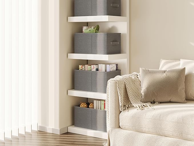 3 Pack Fabric Storage Bins for Shelves | 16.25x12x10in Closet Storage Baskets | Collapsible Storage Bins |Fabric Closet Organizers with Handles | Grey-NeatNest