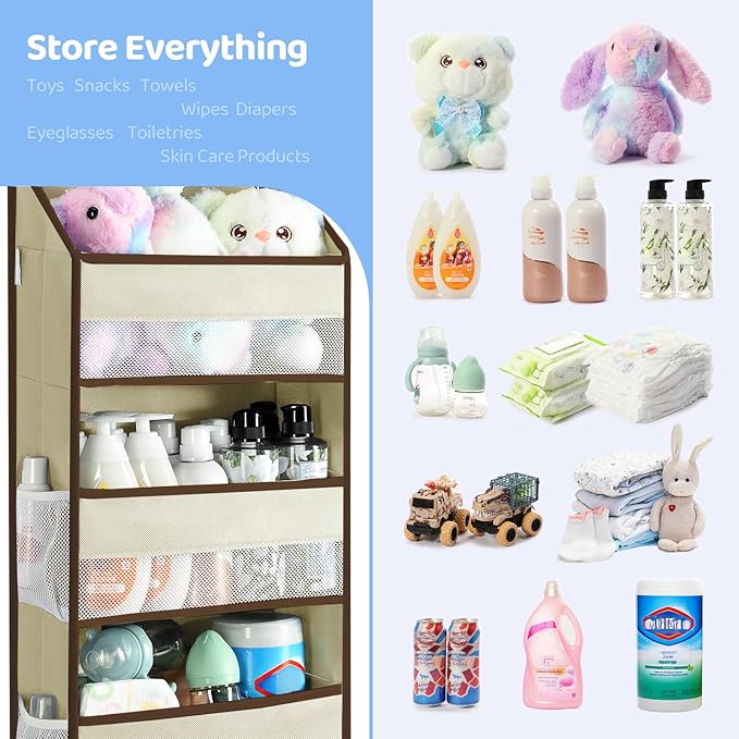 Yecaye 2 Pack 4 Tier Over the Door Organizer, Foldable Portable Baby Essentials for Stuffed Animal Storage - Multi-purpose Bathroom Closet Organizers and Storage for Kids Newborn Baby Stuff Beige-NeatNest