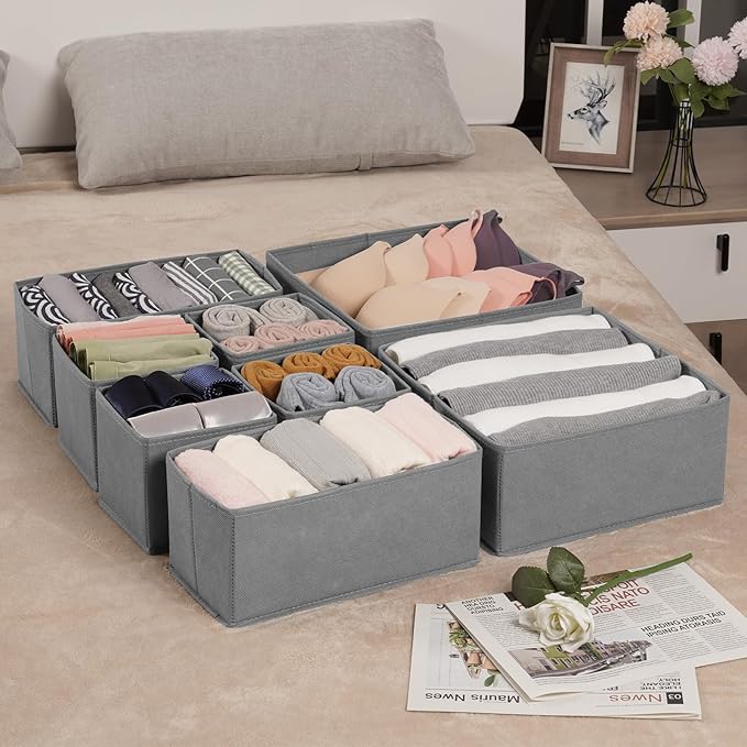 Criusia Drawer Organizer Clothes,16 Pack Underwear Drawer Organizers, Foldable Closet Organizers and Storage Dresser Drawer Dividers Clothing Organizer for Clothes, Socks, Scarves, Bra, Ties (Grey)-NeatNest