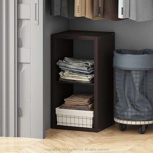 Furinno Cubic Open Back Multipurpose Clothing & Closet Storage Organizer Shelf, 2-Cube, Black Dark Oak