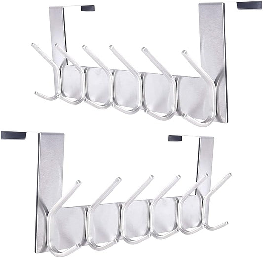 SKOLOO Over The Door Hook, Brushed Nickel, No Assembly Required, Door Coat Rack for Entryway, Over Door Towel Hooks for Bathroom, Coat Hooks for Hanging Coats, Backpack, Jacket, Robes, Pack of 2