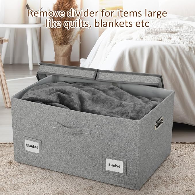 75 Quarts Extra Large Decorative Storage Bins with Lids, 3 Packs Gray Collapsible Storage Bins with Lids, Stackable Storage Bins Decorative Box Storage With Lid Extra Large-NeatNest