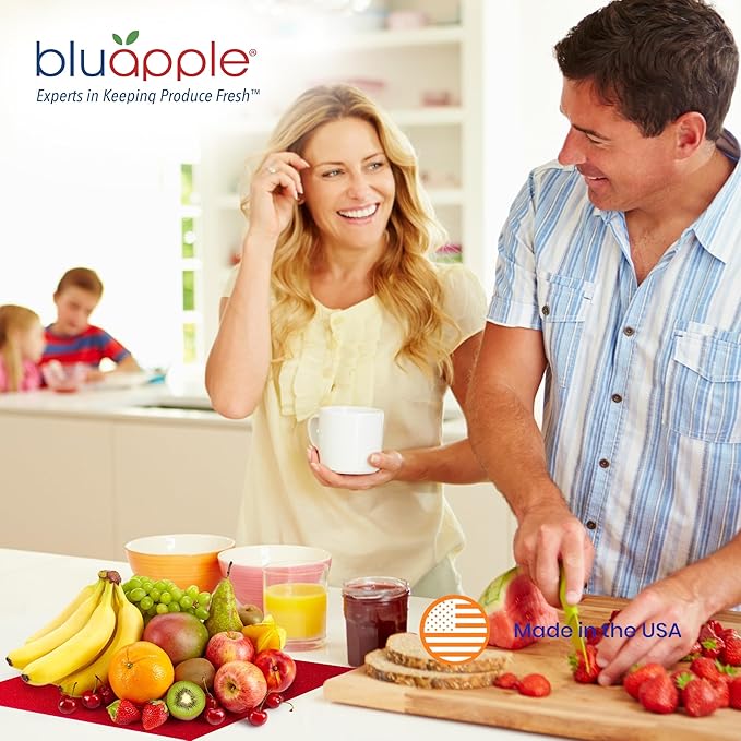 Bluapple FreshMats, Refrigerator Bin Liner, Fridge Drawer Mats, Crisper Life Extender Liner Keeps Produce Fresh Longer, Anti-Bruising, Helps Air Circulation, Washable & Reusable (4-Mats, 12x15, Red)