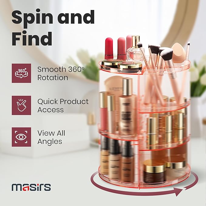 360 Rotating Makeup Organizer - Adjustable Shelf Height and Fully Rotatable - The Perfect Round Spinning Cosmetic Organizer for Bedroom Dresser or Vanity Countertop Storage (Pink)-NeatNest