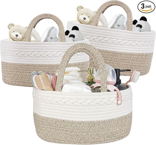 Baby Diaper Caddy Girl Boy Organizer Small Woven Baskets With Handle, Cotton Rope Tote For Shower Nursery, Decorative Small Storage Baskets For Shelves,Unique Gift Baby