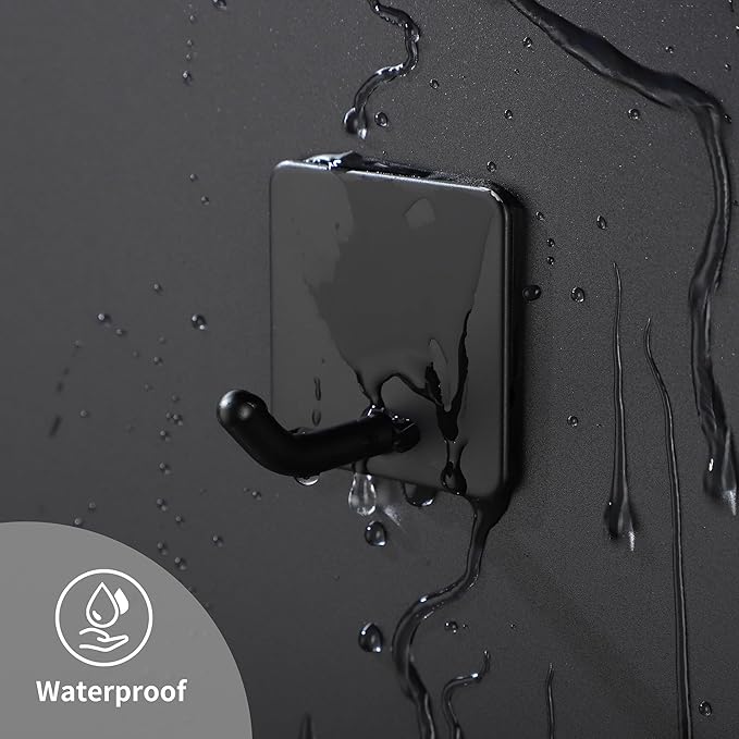 DELITON 6 Pack Towel Hooks for Hanging, Adhesive Hooks Stick on Wall for Bathroom Kitchen Heavy Duty Stainless Steel, Black-NeatNest