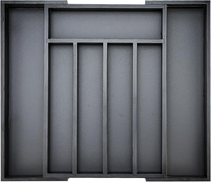 Black Bamboo Kitchen Silverware Organizer Tray Expandable Large Utensil Holder Drawer Divider Organizers Storage Adjustable Cutlery Utensil Tray Spoon Holder Wooden Flatware Organizer for Drawer-NeatNest