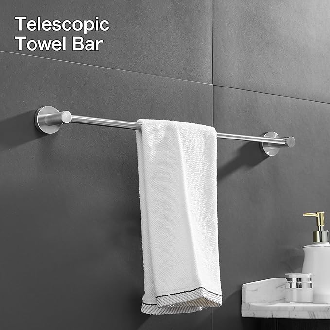 Adjustable Towel Racks Bathroom Towel Drying Rack Wall Mounted Expandable Towel bar 15.7-27.7 inches can be Extended Telescopic Towel bar (Brushed)