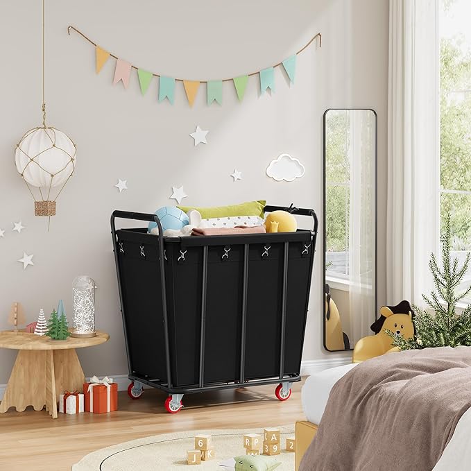 Hoctieon Large Laundry Cart with Wheels, 400L Heavy Duty Laundry Basket Organizer, Rolling Hamper Sorter for Clothes Storage, Industrial Dirty Clothes Hamper for Home & Hotel, Black-NeatNest