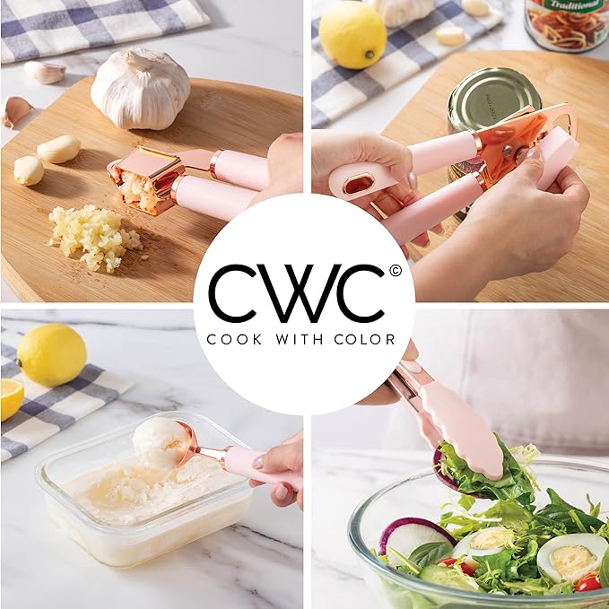 COOK WITH COLOR Kitchen Gadget Set Copper Plated Stainless Steel Utensils with Soft Touch Handles, Copper Pink, 10 Pieces-NeatNest