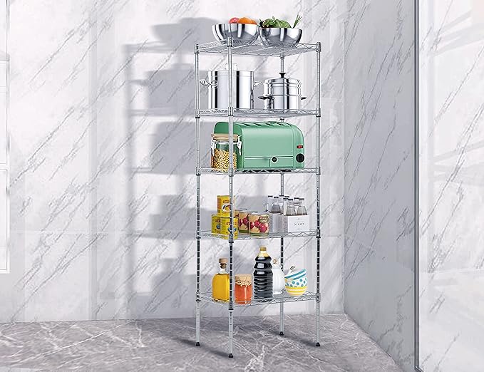 5-Tier Metal Wire Shelving Unit Snack Shelf Height Adjustable Storage Rack NSF Certified Storage Shelves 750 Lbs Capacity Standing Utility Shelf for Laundry Kitchen Pantry Garage Organization