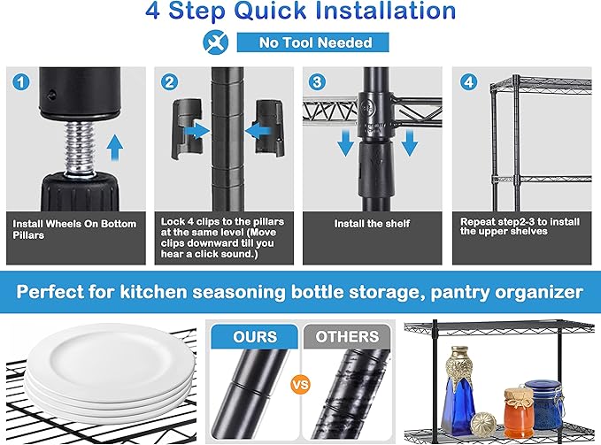 6-Tier Metal Wire Shelving Unit Snack Shelf Height Adjustable Storage Rack NSF Certified Storage Shelves 1500 Lbs Capacity Standing Utility Shelf for Laundry Kitchen Pantry Garage Organization