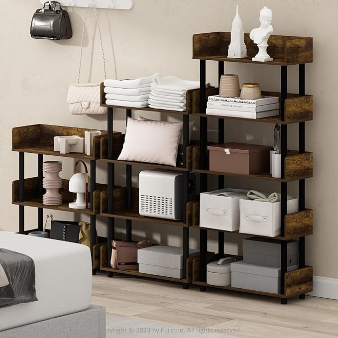 Furinno Turn-N-Tube 4-Tier Toolless Display Rack, Amber Pine/Black-NeatNest
