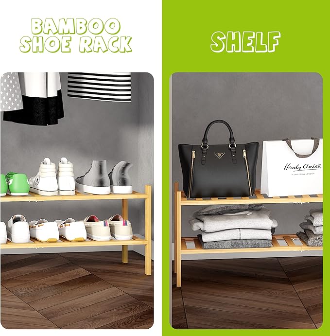 BMOSU 2-Tier Bamboo Extended Shoe Rack Premium Stackable Shoe Shelf Storage Organizer for Hallway Closet Living Room Entryway Organizer (Natural Bamboo)-NeatNest