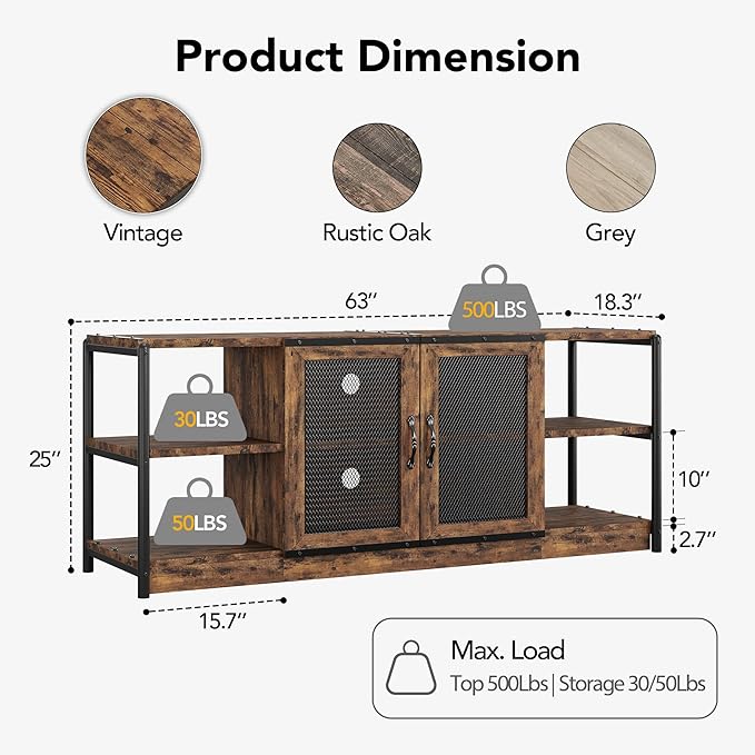CABIHOME Farmhouse TV Stand for 65/75 inches TVs, Entertainment Center with Storage Cabinet and Mesh Doors, Industrial TV Media Console Cabinet Table, Media Furniture for Living Room, Vintage-NeatNest