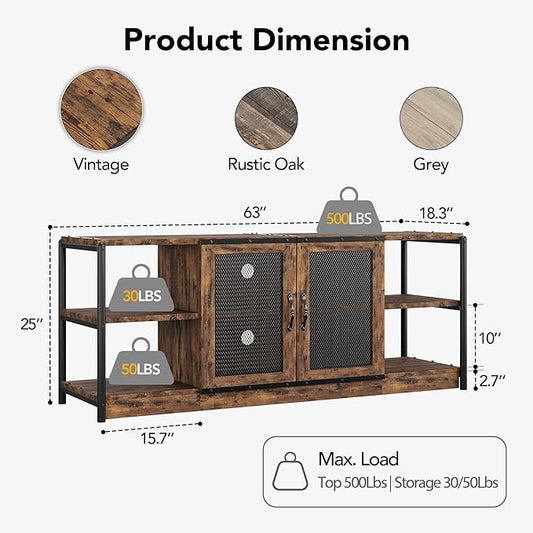 CABIHOME Farmhouse TV Stand for 65/75 inches TVs, Entertainment Center with Storage Cabinet and Mesh Doors, Industrial TV Media Console Cabinet Table, Media Furniture for Living Room, Vintage-NeatNest