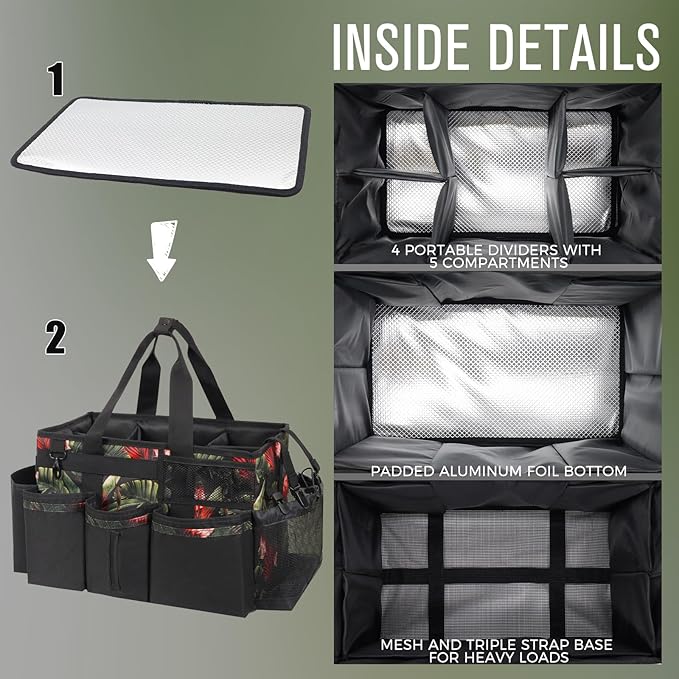 Wearable Cleaning Caddy, Cleaning Caddy Supplies Organizer with Handle & Shoulder Straps for Housekeepers, Under Sink & Car Cleaning Tool Organizers Bag with 4 Foldable Divider (GreenBush)