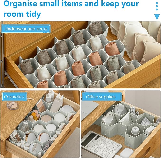 Honeycomb Drawer Organizer Divider 16 PCS Adjustable Separator for or Underwear Socks Jewelry Belts TiesClothing, Makeup Office Supplies (Gray)-NeatNest