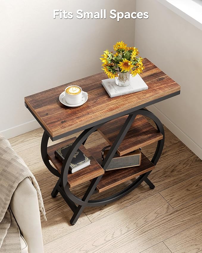 End Table, Narrow Side Table with 4-Tier Large Storage Space, Modern Bedside Table for Living Room, Home Office, Bedroom, Brown-NeatNest