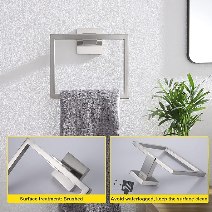 KOKOSIRI Bath Towel Ring Towel Hanger Bathroom Towel Holder Towel Rack Wall Mounted Stainless Steel Contemporary Style, Brushed Steel, B3004BR
