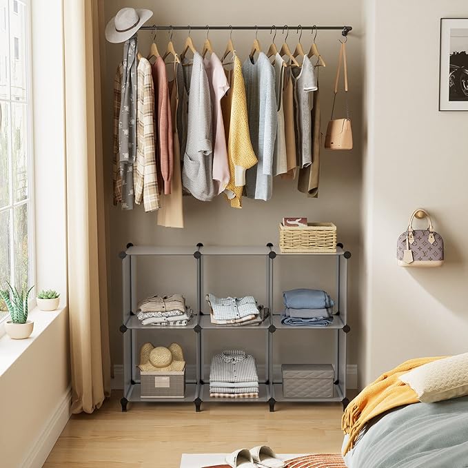 HOMIDEC 6-Cube Light Grey Cube Storage Organizer, Modular Storage Shelf with Hammer, Bin Cabinet Closet Bookshelf for Living Room, Bedroom, Office, Each Cube Size 11.8 x 11.8 inch-NeatNest