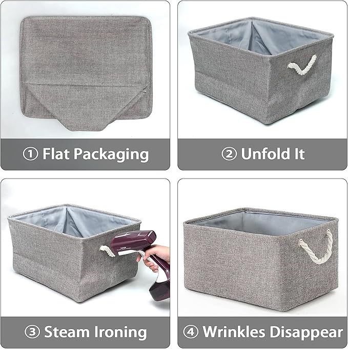TheWarmHome Storage Basket for Organizing - 16x12x12 inch 3 Pack Fabric Storage Cubes, Cube Storage Bin for Shelves Closet Organizer Cloth Gift Toy (Grey)-NeatNest