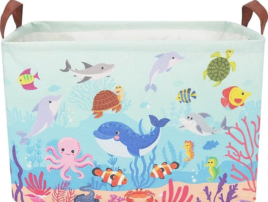CLOCOR Rectangular Storage Basket,Collapsible Fabric Storage Container,Waterproof stoarge Bin with Handles,Gift Basket(Under The Sea)-NeatNest