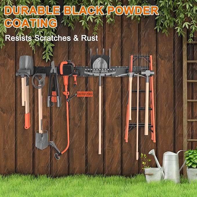 Garage Storage, Ultimate Wall-Mounted Garage Organizer for Men 32Inch, Heavy Duty 330lbs Tool Rack with Adjustable Metal Hooks Yard, Shed & Workshop Storage for Tools, Bikes, Snowboards Gift