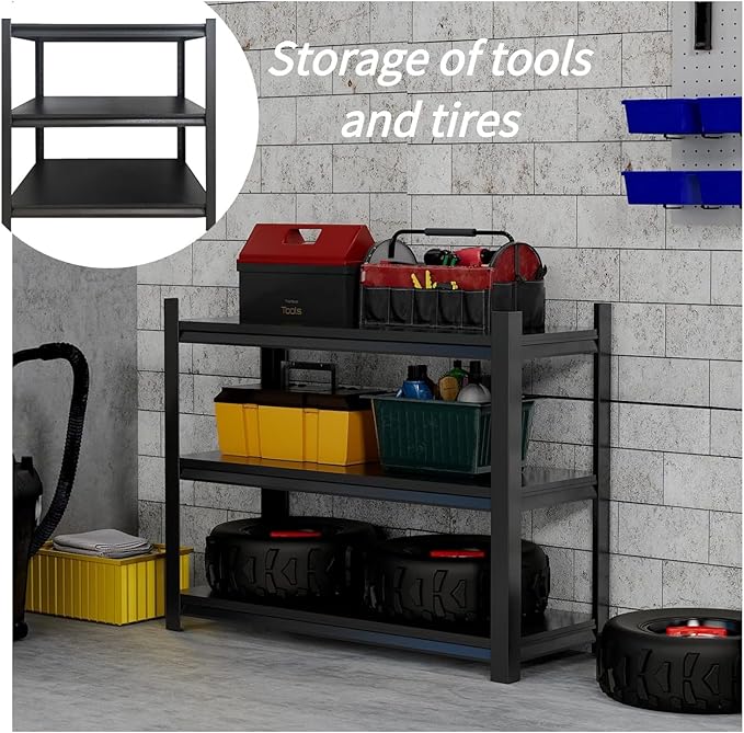 3-Tier Garage Storage Shelves,Heavy-Duty Unit with Wheels,Easy to Assemble Adjustable Metal Garage Shelving for Kitchen Warehouse Tool Room(Size:80cmX40cmX80cm)