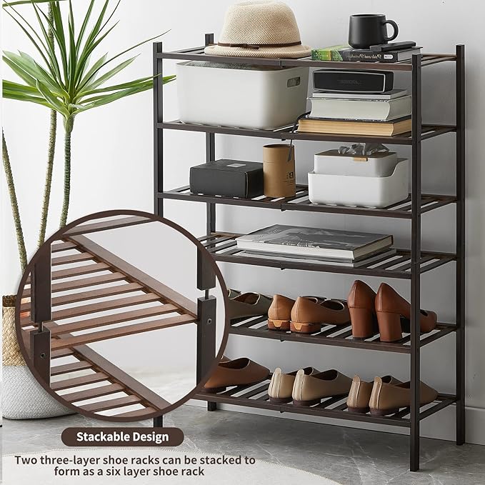 Shoe Rack, 3-Tier Bamboo Stackable Shoe Shelf Storage Organizer, Shoe Stand for Closet, Entryway and Hallway-NeatNest