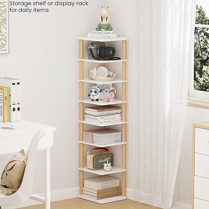 LUCKNOCK Vertical Shoe Rack, 8-Tier Tall Narrow Shoe Organizer for Entryway, Closet, Dorm & Small Spaces, Freestanding White Wooden Shoe Shelf Tower for Boots, Sneakers, Heels.-NeatNest