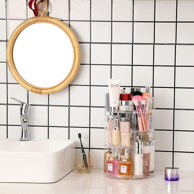 Clear Rotating Makeup Organizer for Vanity,Adjustable Skincare Organizer Countertop,Cosmetic Display Cases for Beauty,Skin Care,Spinning Makeup Stand,Make up Storage Organizer and Perfume organizer-NeatNest