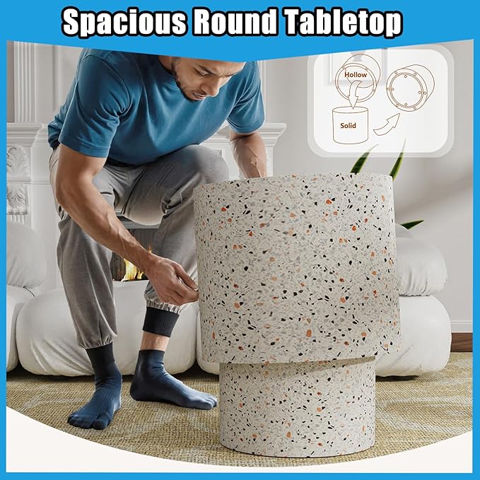 Nesting Coffee Table Set of 2, Modern Round Coffee Table with Non-Slip Feet, Wooden Circle Accent Tables for Small Spaces Living Room Bedroom Balcony Office Drum Side Table (C Terrazzo)