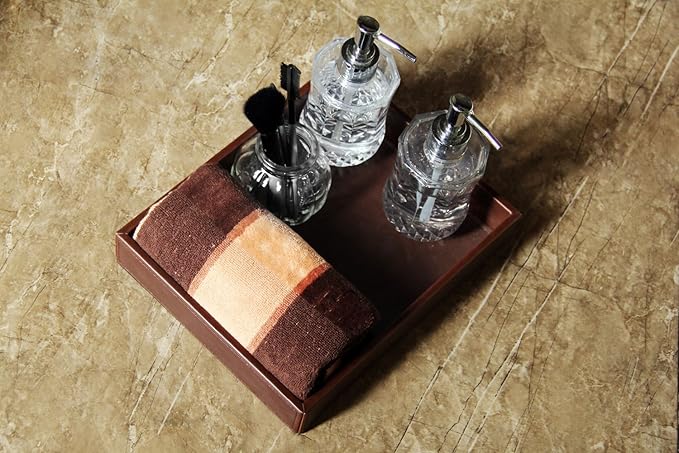 HofferRuffer Decorative Vanity Tray, Desktop Storage Organizer, Catchall Tray, Valet Tray, Nightstand or Dresser Organizer, PU Faux Leather Bathroom Tray, Brown, 10.2 x 8.4 x 1.8 inches-NeatNest