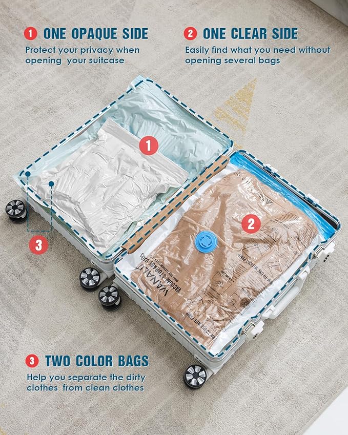 Travel Vacuum Storage Bags with Hand Pump, 16 Pack (4L+4M+4S+4XS) Vacuum Seal Bag Travel Essentials Space Saving Bags for Clothes, Luggage, Carry-on Suitcase, Backpack, Holiday Business Trip-NeatNest