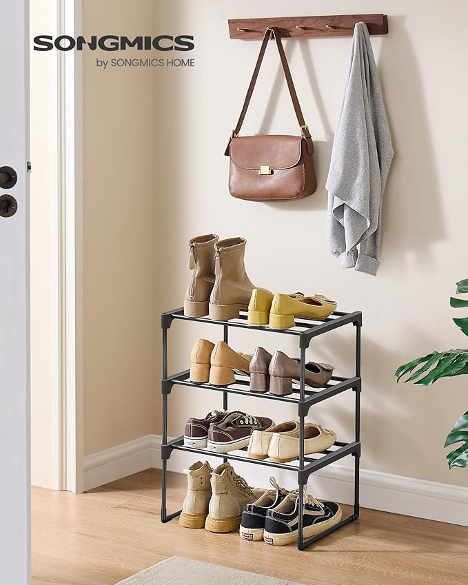 SONGMICS Shoe Rack, 3-Tier Shoe Organizer, Metal Storage Shelf, Upright or Upside Down, for 4-8 Pairs, Stackable, for Entryway, 11.8 x 16.7 x 21.5 Inches, Black ULSA003B01-NeatNest