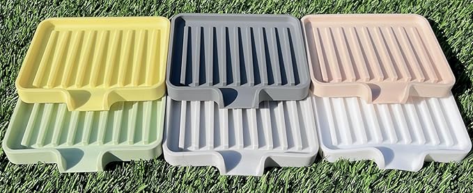 Happitasa Silicone Soap Dish Tray and Sponge Holder with Drain Chute, Pack of 2 | Bathroom and Kitchen Sink Organizer Caddy (Pale Yellow, 5.2"x4", 7.2 Ounces)-NeatNest