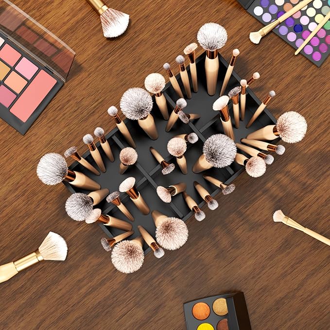 HIIMIEI Black Makeup Brush Holder Organizer Acrylic 6-Slots Cosmetic Brushes Storage Organizer for Vanity Countertop-NeatNest