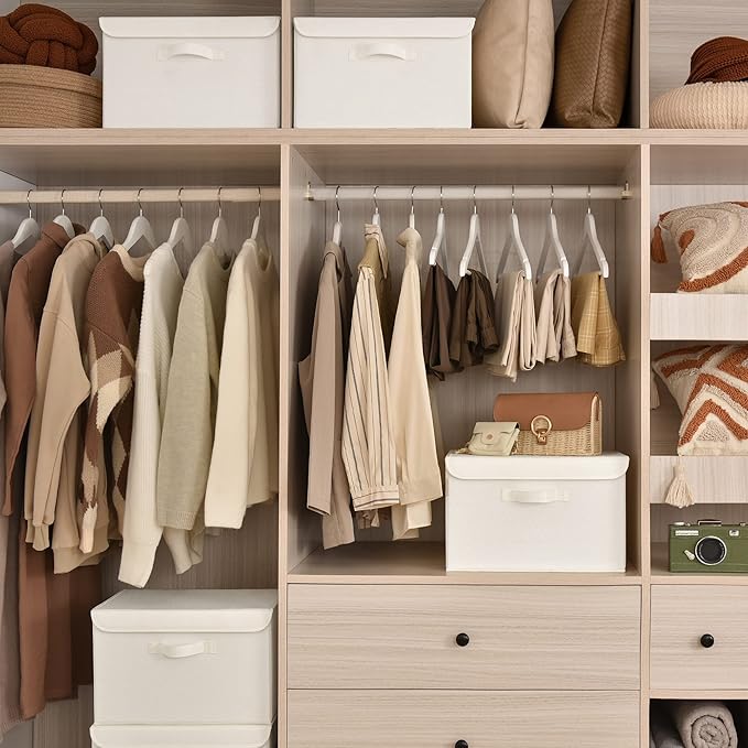 GRANNY SAYS Storage Bins with Lids, Fabric Storage Boxes, Closet Organizers and Storage, Ivory White, 2-Pack-NeatNest