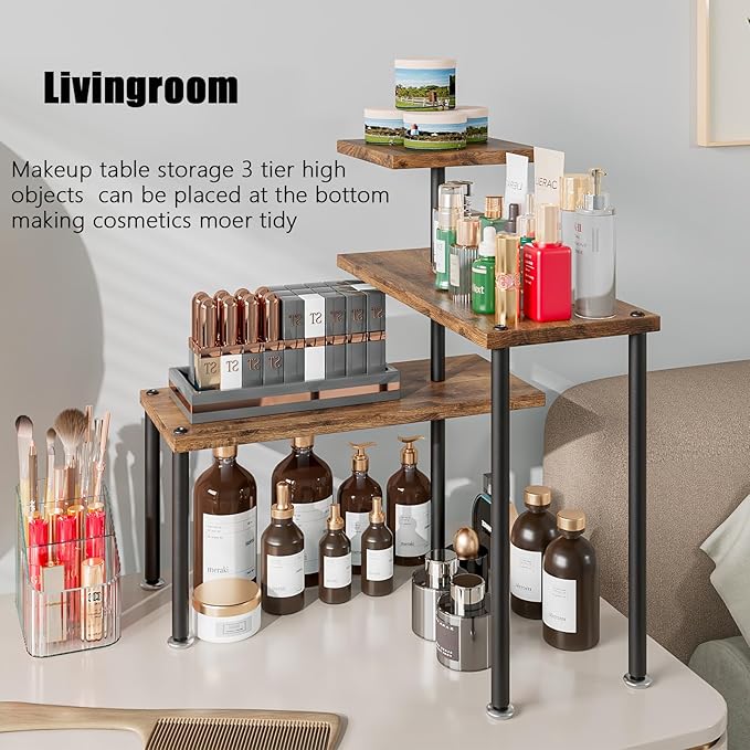 Countertop Organizer Organization 3 Tier Kitchen Corner Shelves Adjustable Spice Storage Rack for Bathroom Coffee Area Over Sink (Black)-NeatNest